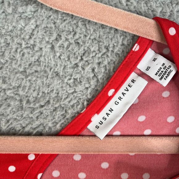 Susan Graver Blouse Womens XL Red Polka Dot V Neck Top Long Sleeve Keyhole - Picture 5 of 8